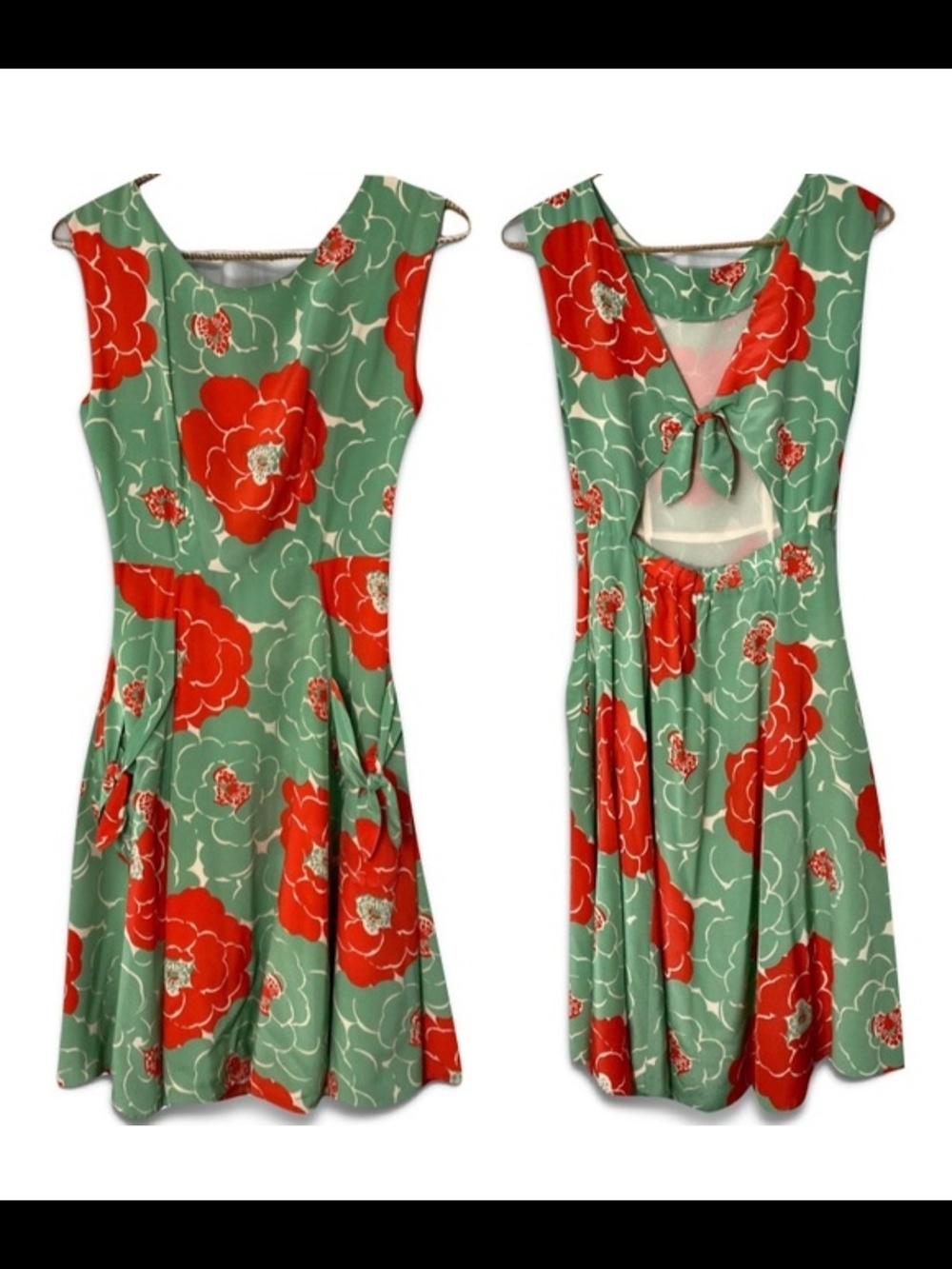 Anthropologie Corey Lynn Calter Sweptback Floral Green Coral Dress Silk Keyhole